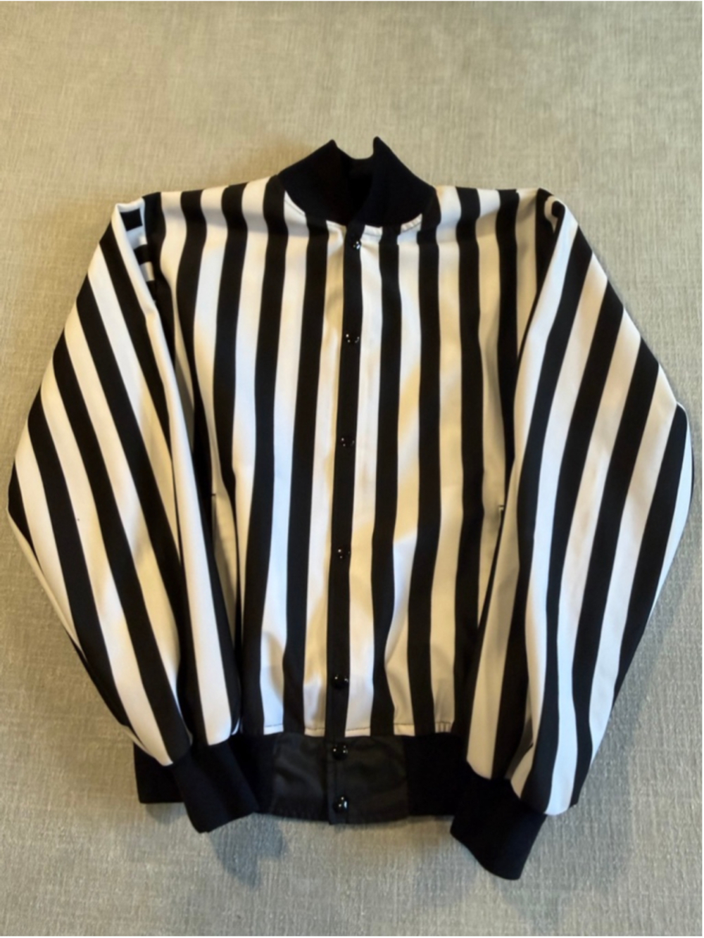Honig's Referee Jacket Black White Striped Snap Button Closure large up Pockets